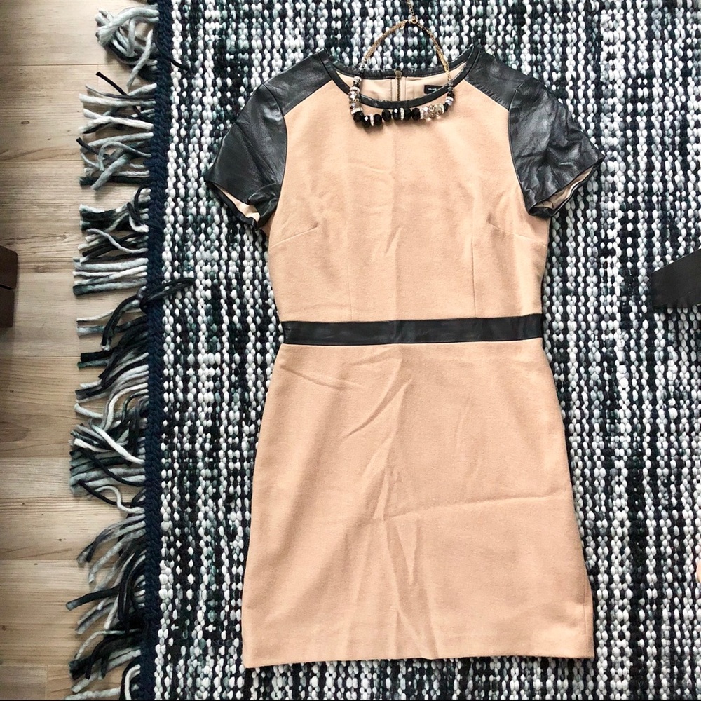 Club Monaco Wool Mini Dress with Leather Trim